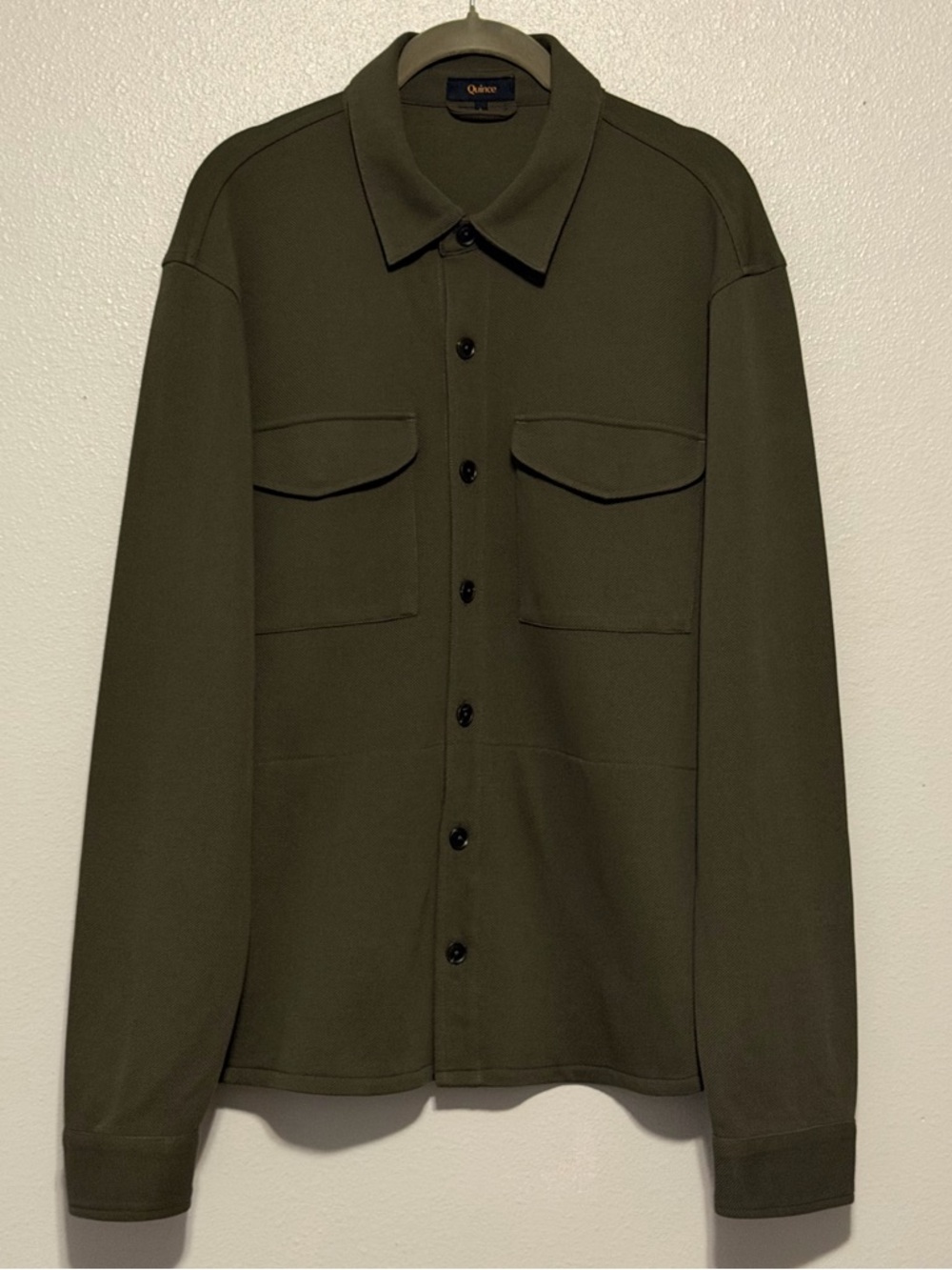 Quince Cotton Pique Knit Over-shirt Olive Green